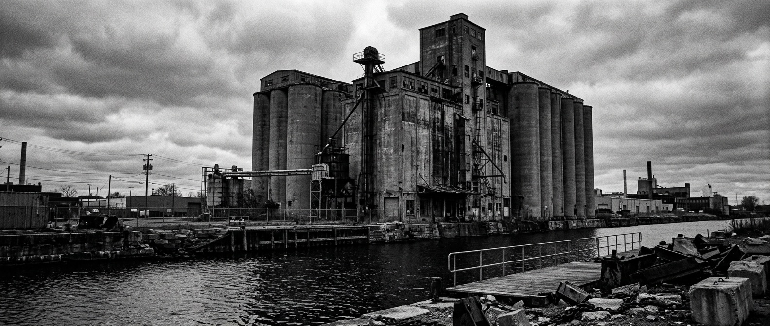 Les silos à grains industriels le long du canal de Lachine, dans le Sud-Ouest de Montréal